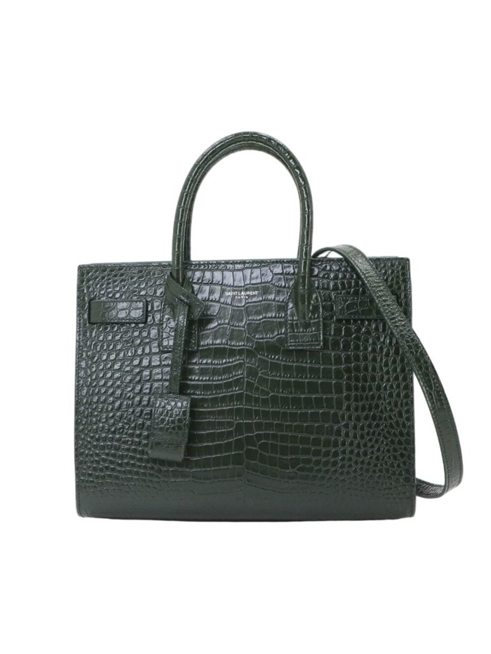 Saint Laurent Sac de Jour Baby 2-Way Bag Leather Croco Embossed Green